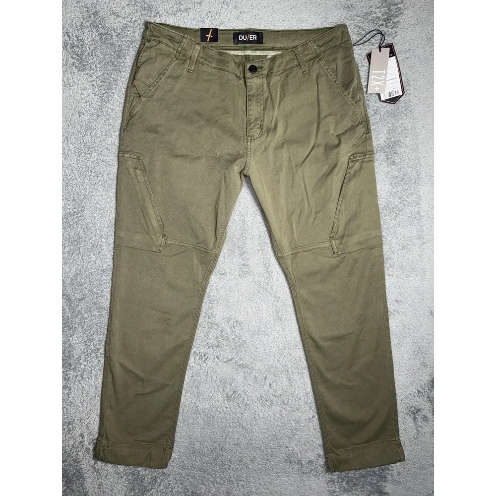 DU/ER Men's 38x30 Live Free Adventure Pants Loden Green Cargo Technical Fabric